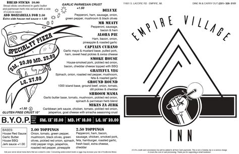 Menu — Empire Village Inn